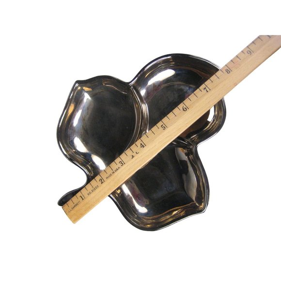 Vintage Silvalyte Trefoil Leaf Candy Dish Glass Silverplate Mid Century 1960 - Picture 6 of 10